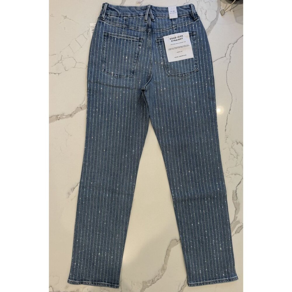 Good American NWT Good Icon Rhinestone Jeans in Indigo Size 28 - Picture 3 of 6